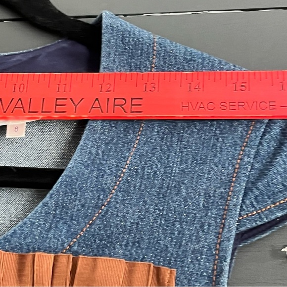 Vintage Denim Dress Size 8 60s 70s Ribbon Bow Around Chest Sparkle in Fabric - Picture 10 of 15